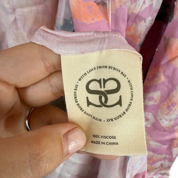 Spell Marshmallow Sky Floral Print Short Robe Kimono Cover Up Musk Small Medium - Picture 5 of 9